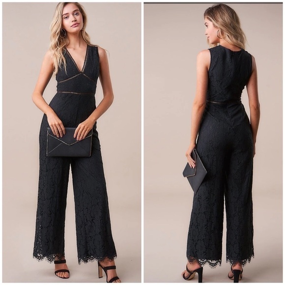 EUC Sugar Lips Armor Lace Inset Jumpsuit Black Size Small - Picture 1 of 9